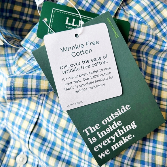 LL Beak Wrinkle Free Blue and Yellow Men's Button Up Dress Shirt Size S NWT - Picture 9 of 12